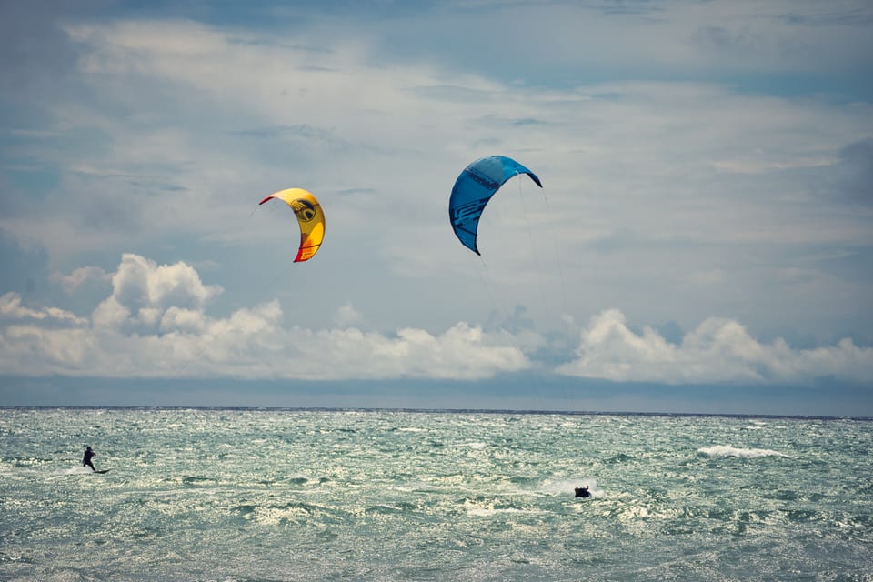 Kite surfers on a windy afternoon off Long Beach