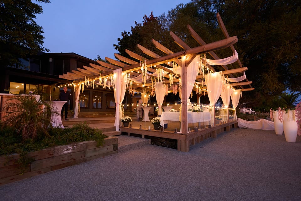 The pergola in the evening at Long Beach Resort