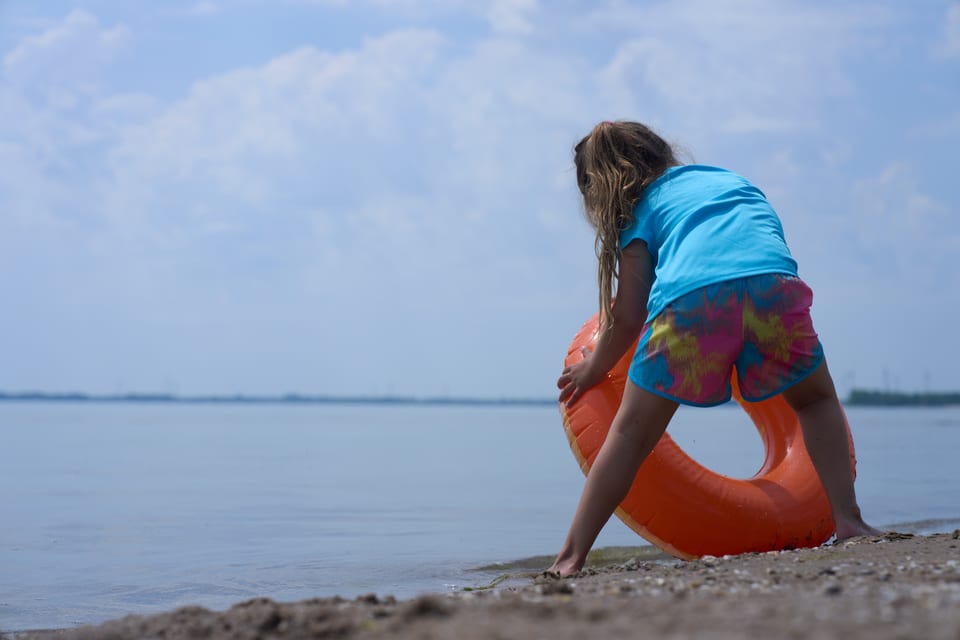 A child on a pool float